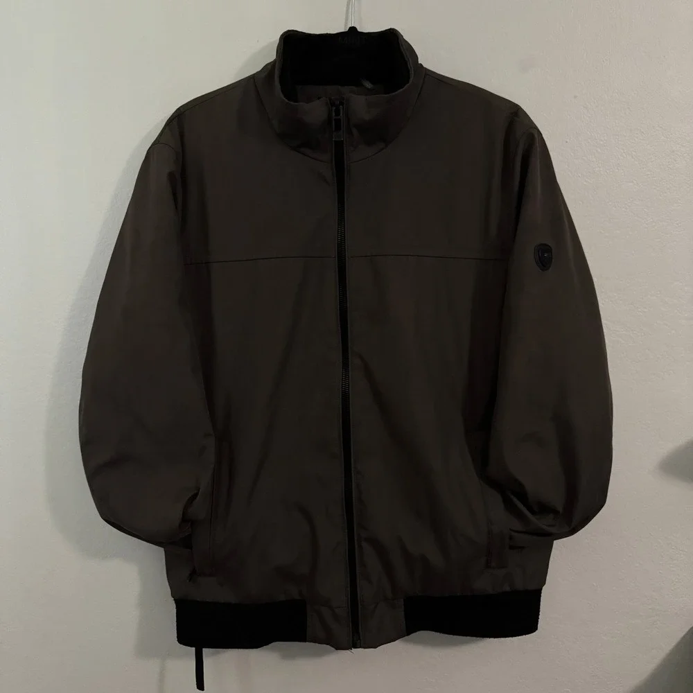 Andrew‎ Marc Mens Bomber Jacket Brown Olive Full Zip Quilted Lined Medium